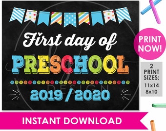 Preschool indication Etsy image about First Day of Preschool Sign Printable identify Preschool signal Etsy